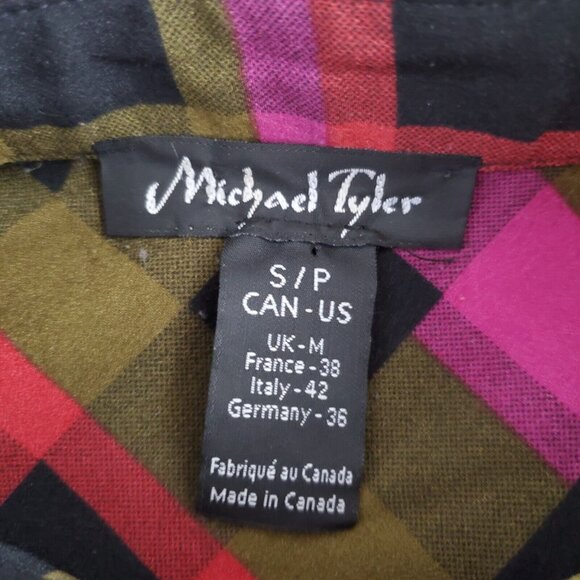 Michael Tyler Womens Colorful Plaid Button Up Back Blouse Size S Art To Wear - Picture 5 of 10
